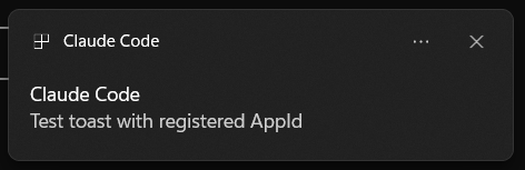 Windows toast notification with Claude Code title and body
