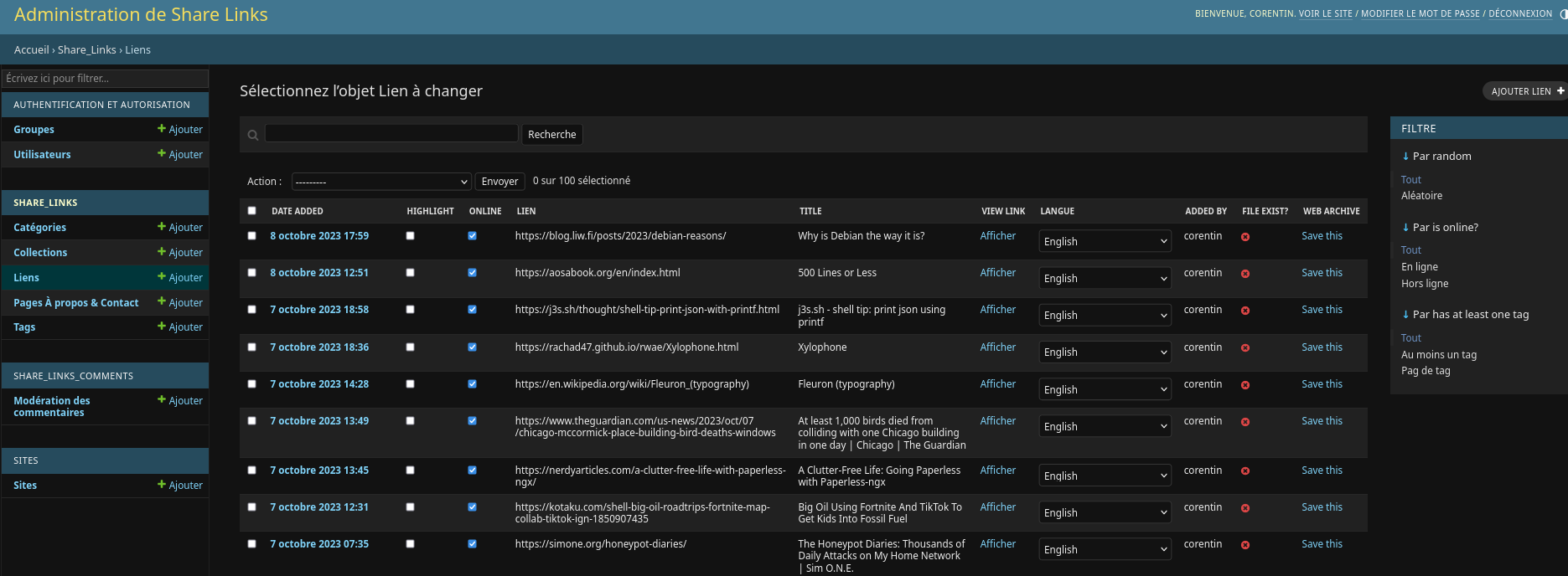 admin interface with filters & custom columns