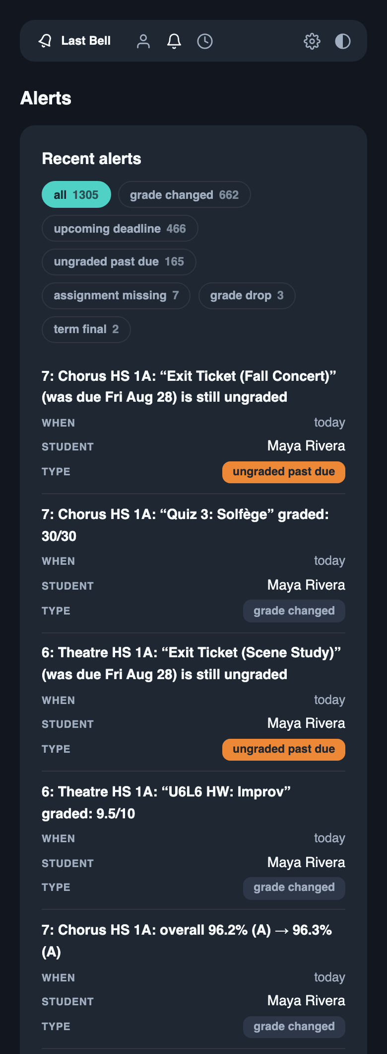 Alerts on a phone