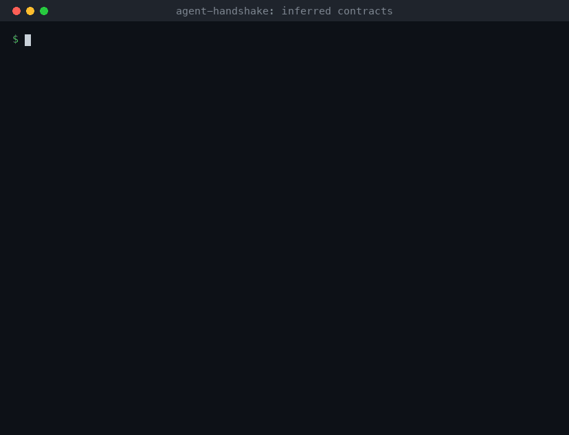 handshake infer generates a contract from the consumer's code; after a producer change, the hand-written spec passes and the inferred contract fails