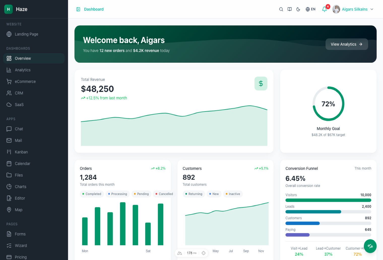 Haze — Nuxt 4 admin dashboard with 92+ pages