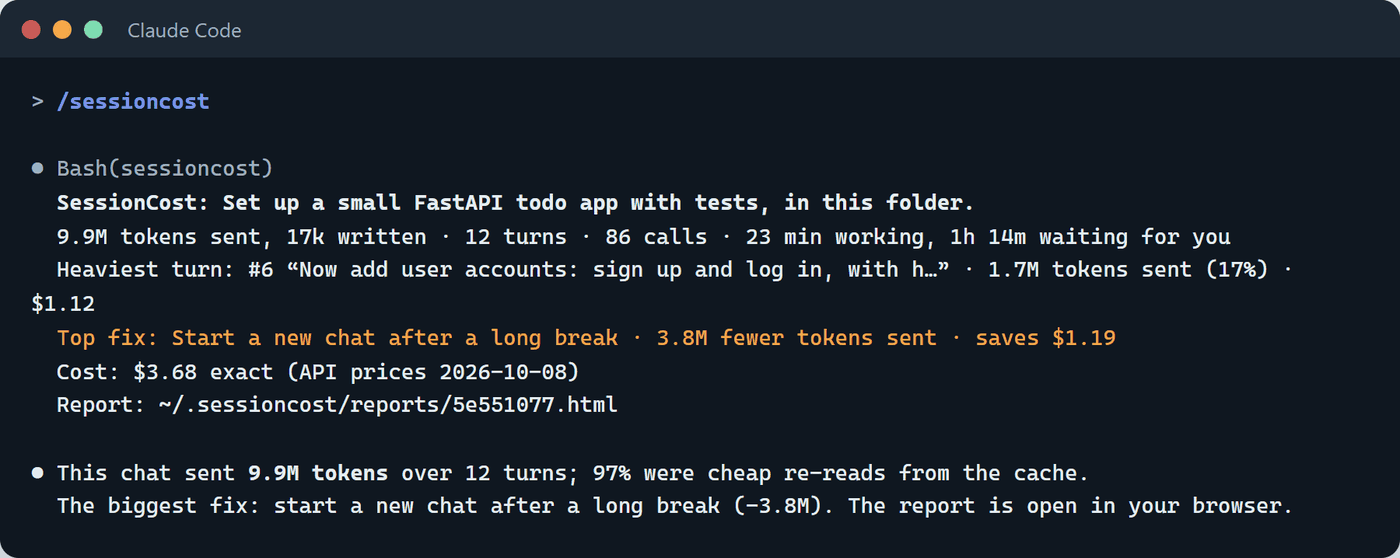 /sessioncost in a Claude Code chat