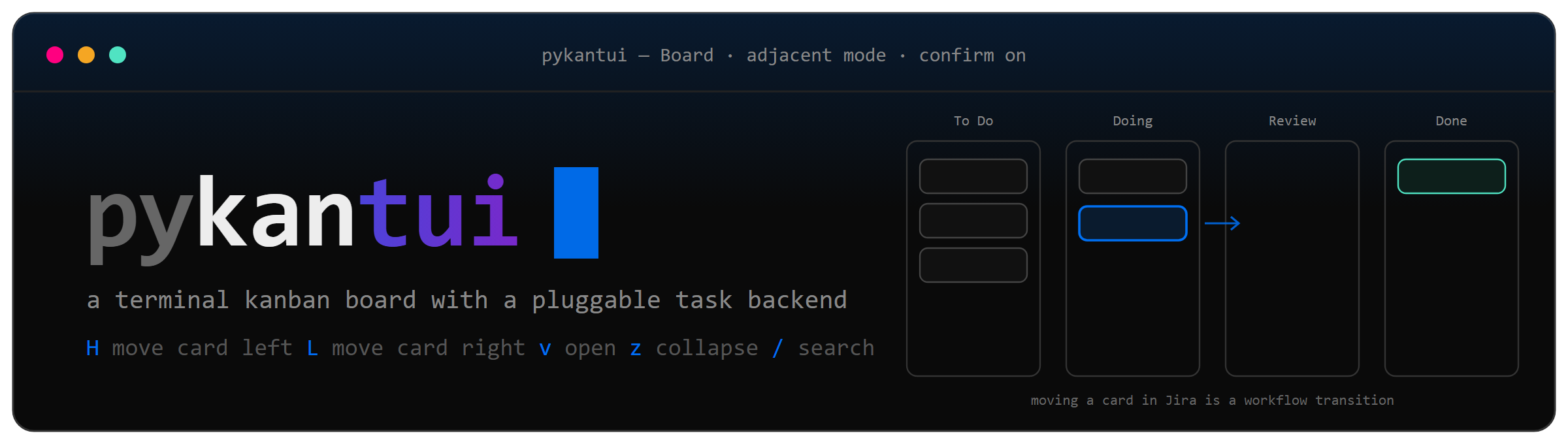 pykantui — a terminal kanban board with a pluggable task backend