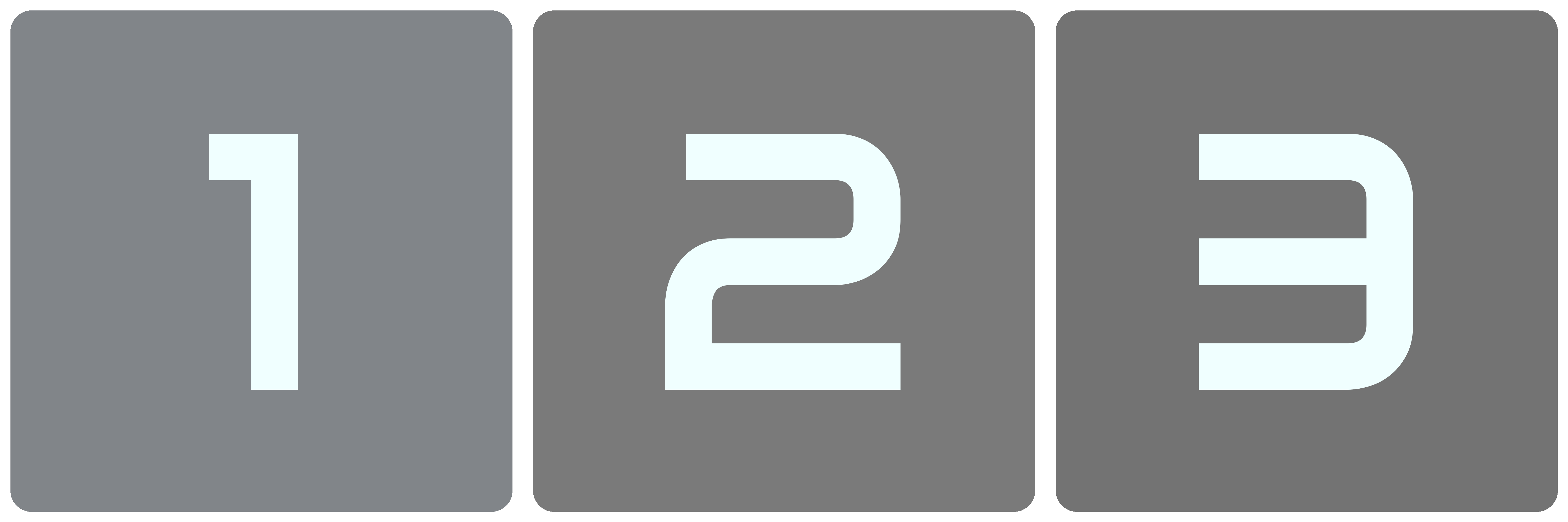 File-Breaker Logo, 3 differently colored grey squares with rounded corners and white text,the numbers 1, 2 and 3 in the center of each.