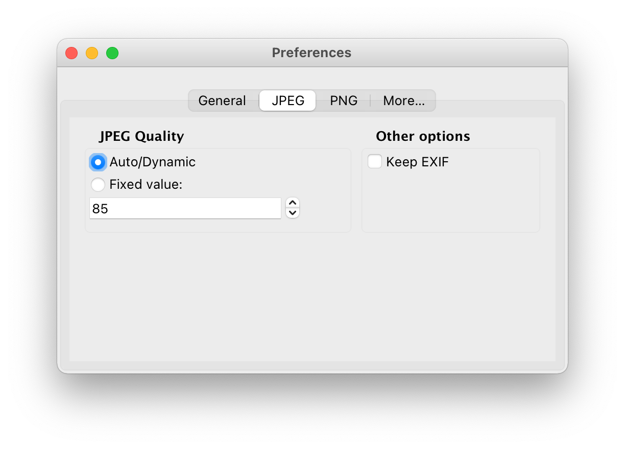 Optimize Images X - Preferences Window: General