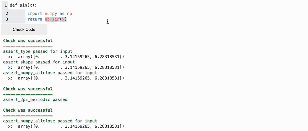 Checks for students to verify their solution