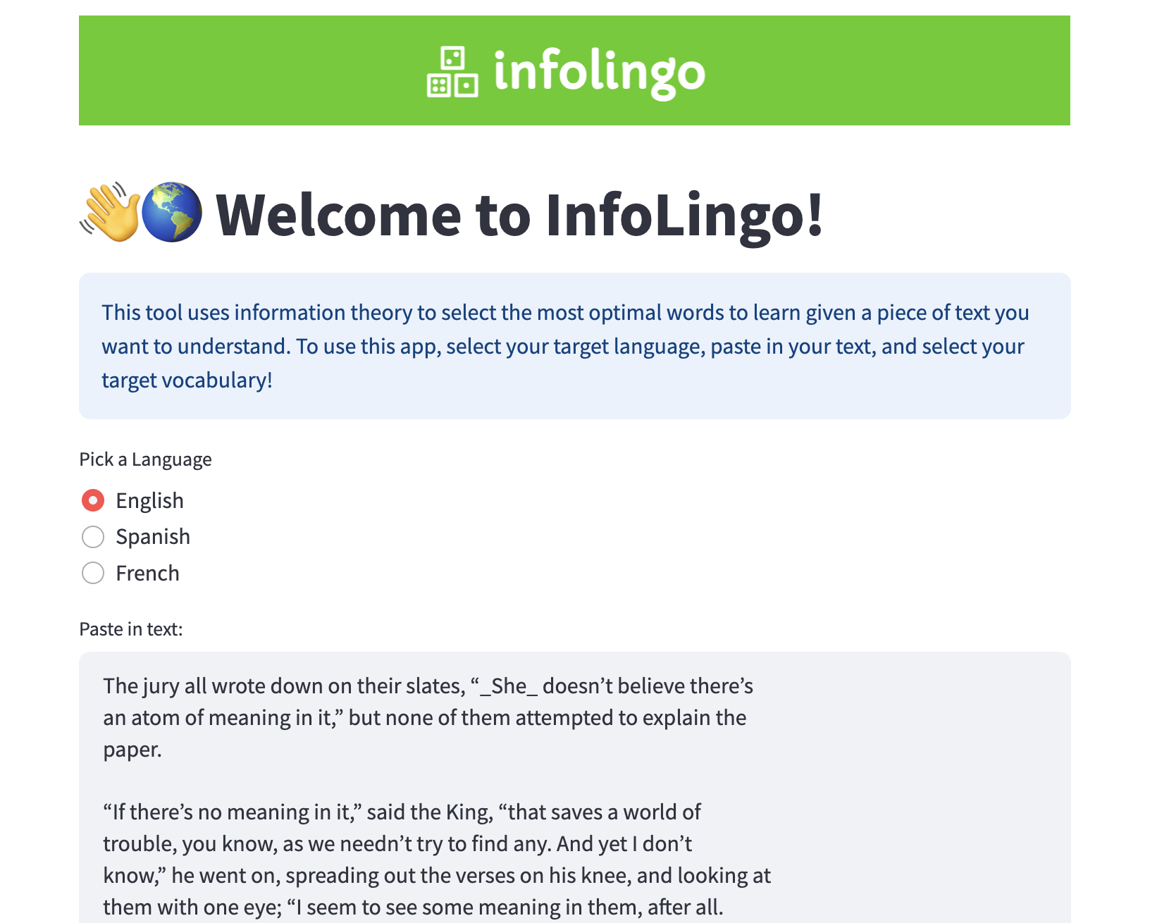 Infolingo demo