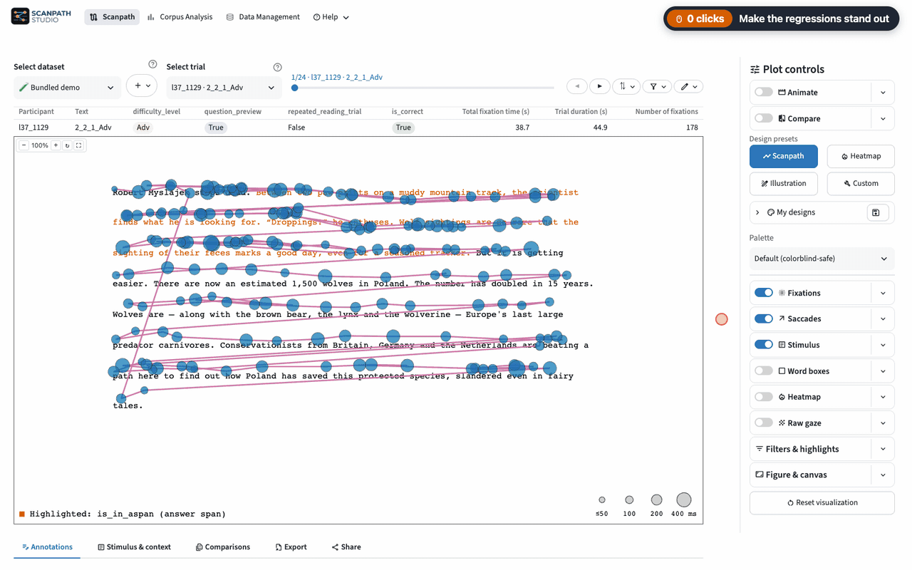 Coloring regressions apart and adding word boxes, the reading order and another palette