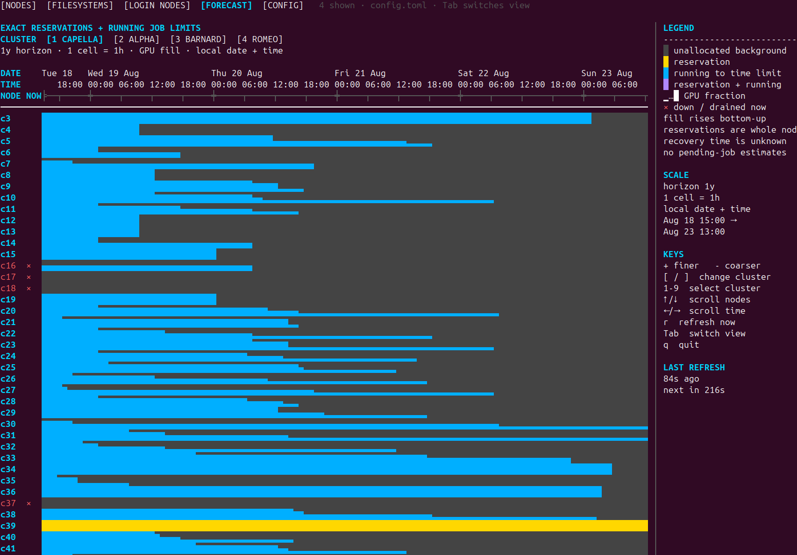 Per-node scheduler reservation and running-job forecast