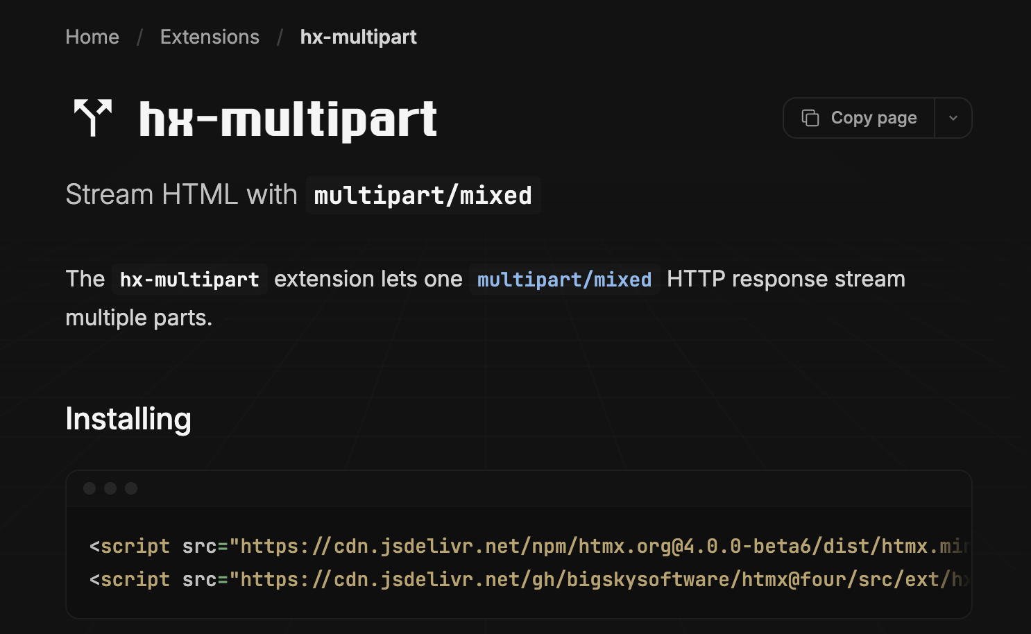 The hx-multipart extension documentation