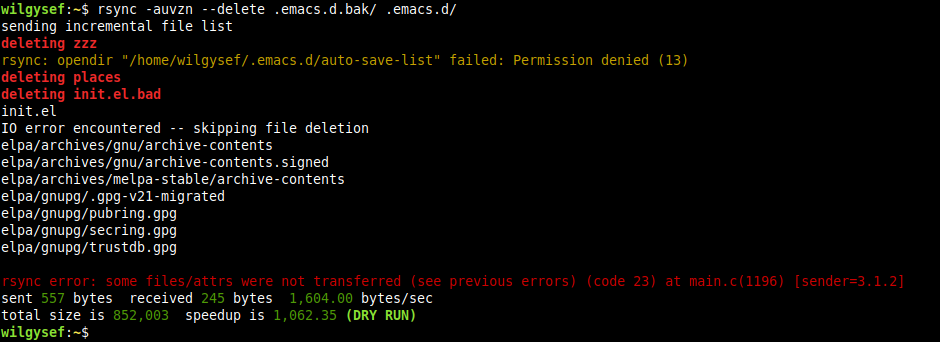 sample colored rsync output