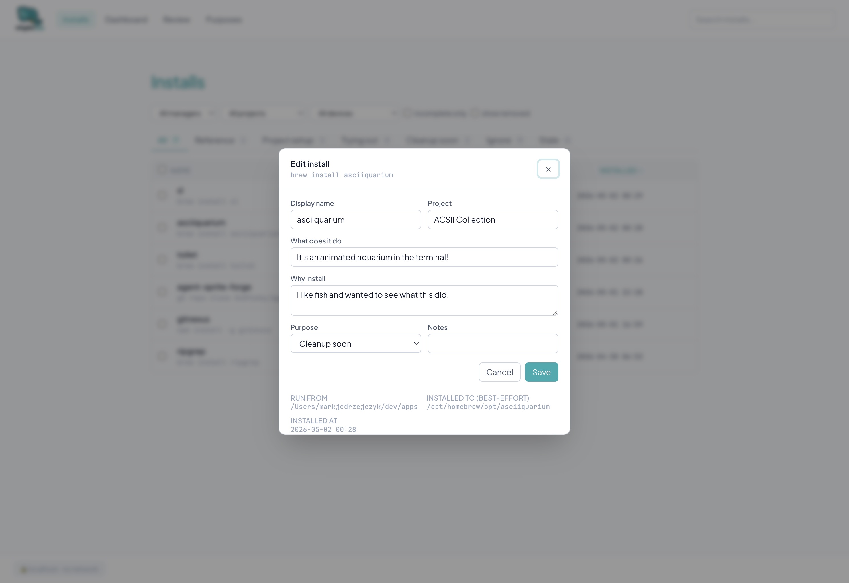 Web UI — Dashboard with stats, breakdowns, and installs-per-month chart