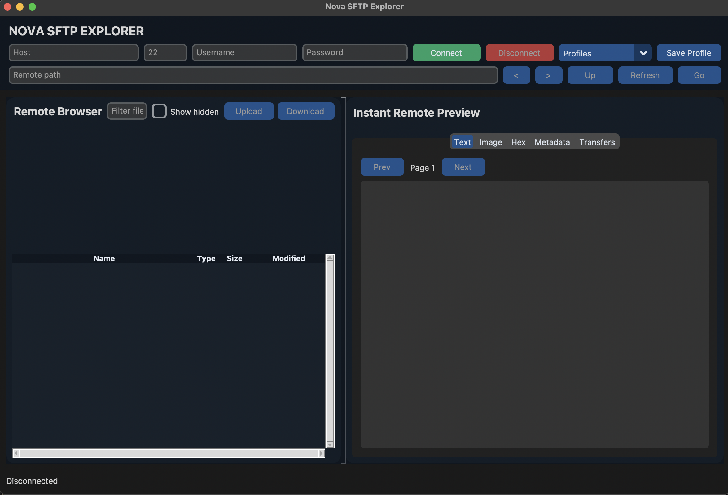 Nova SFTP Explorer main window