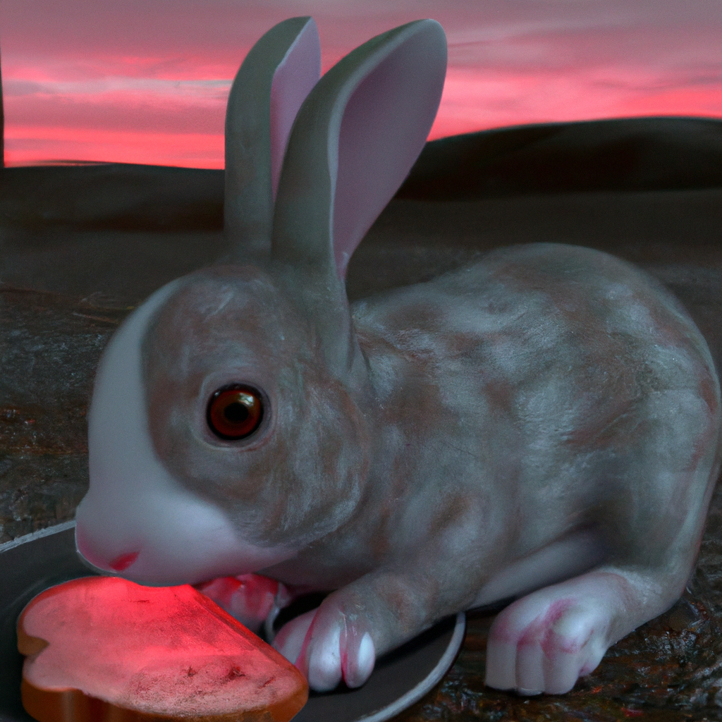 a rabbit eating ham in the bring of dawn