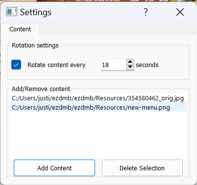 Settings window up close