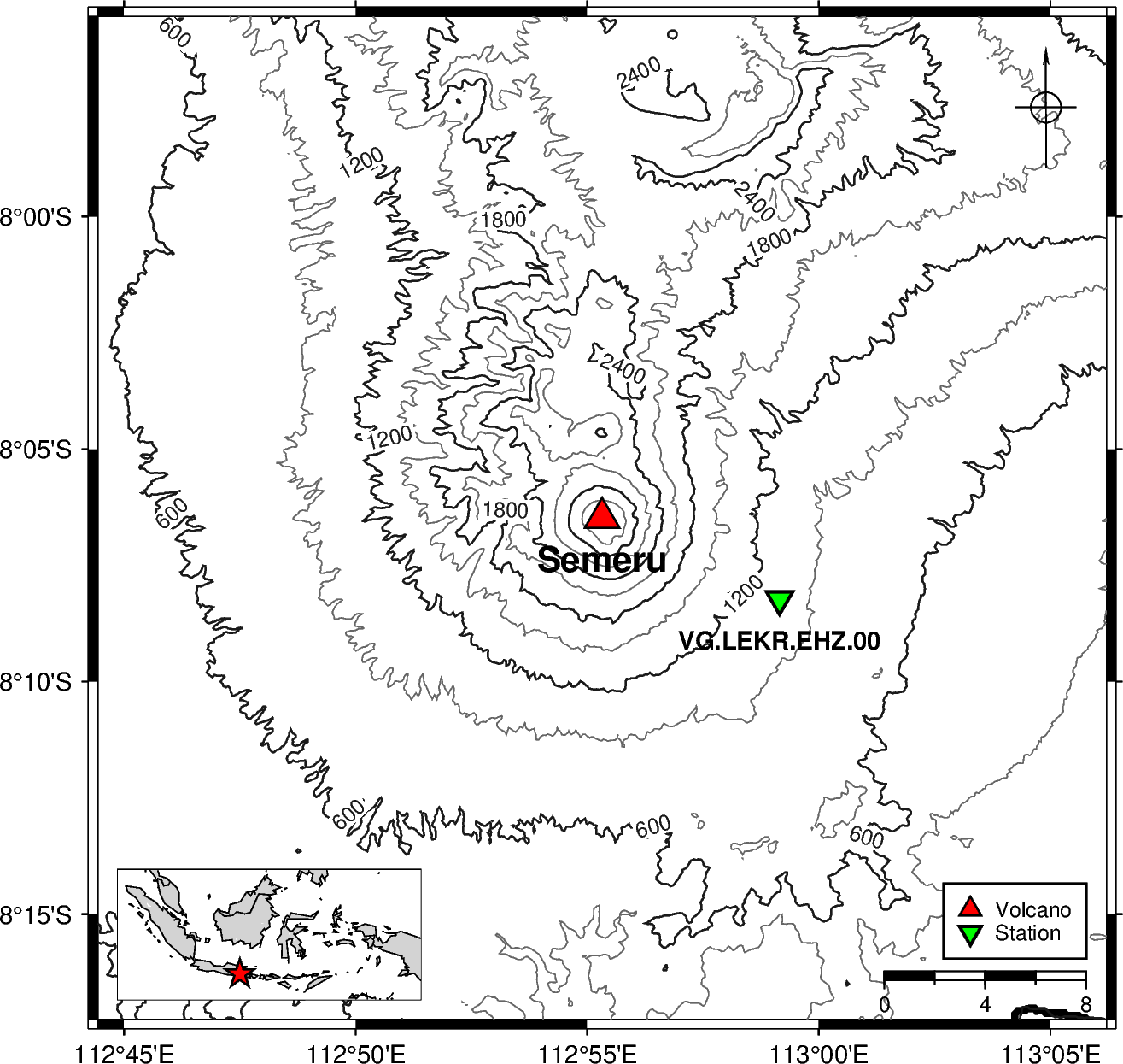 Semeru volcano map