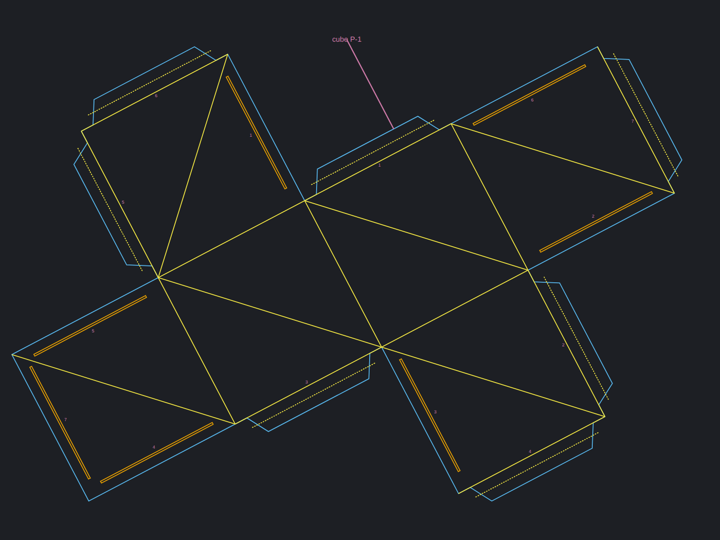 A cube net cut with the tongue joint