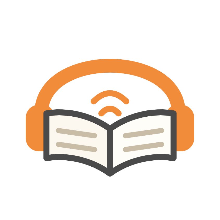 yapbook logo: an open book wearing headphones, sound rising from the page
