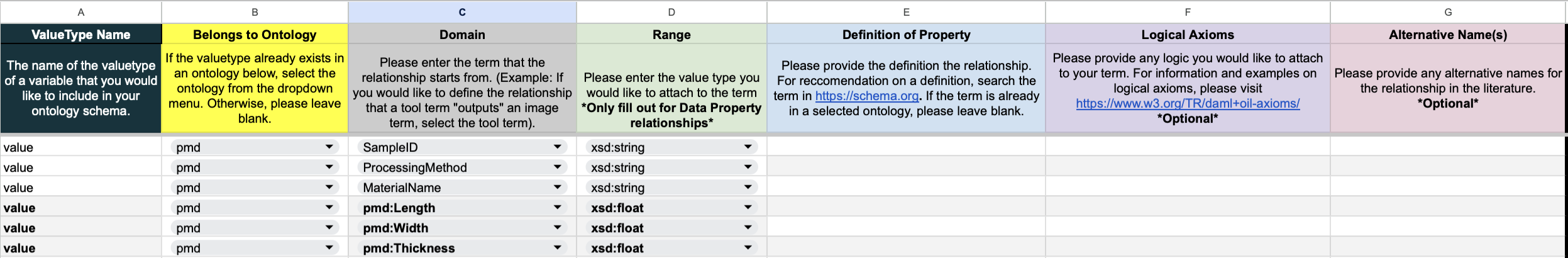 Value Type Definitions Sheet