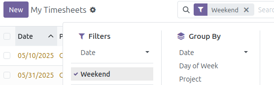 Filter by weekend timesheets