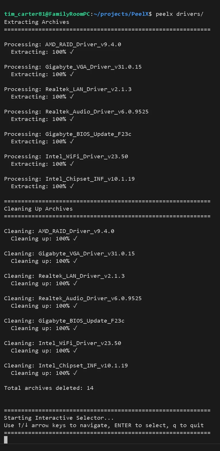 PeelX extracting archives and cleaning up