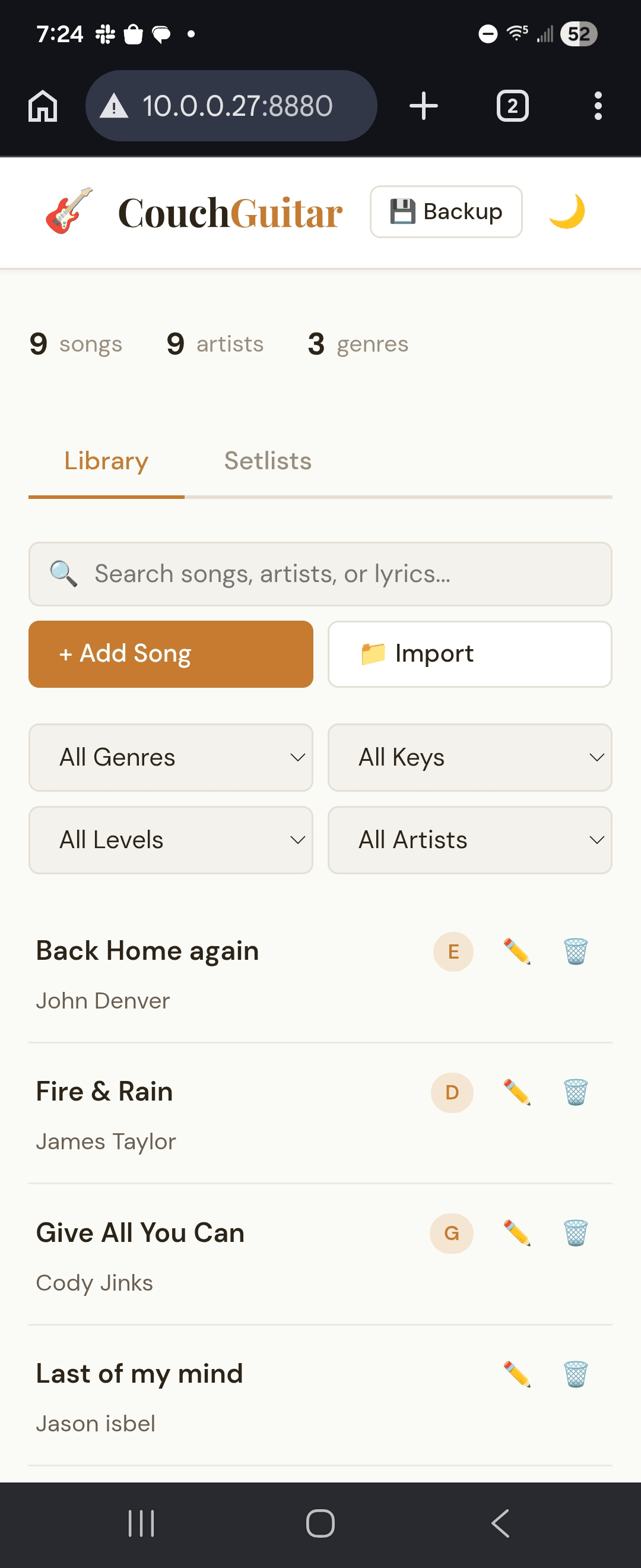 CouchGuitar Web on a phone