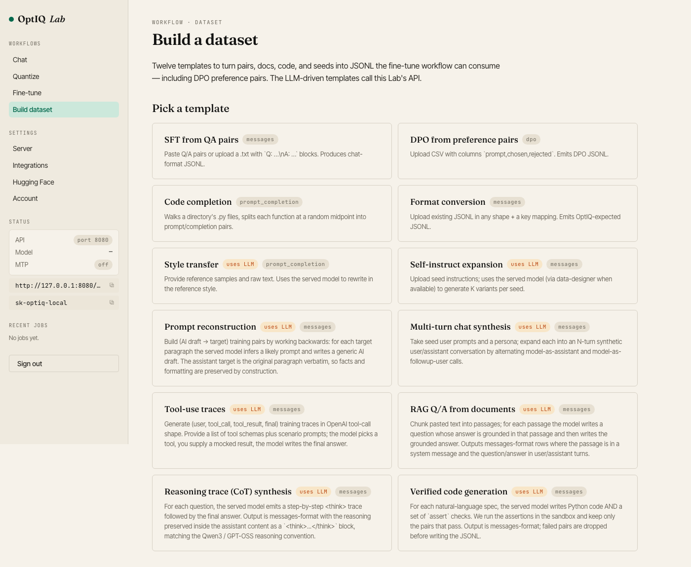 OptIQ Lab — build dataset