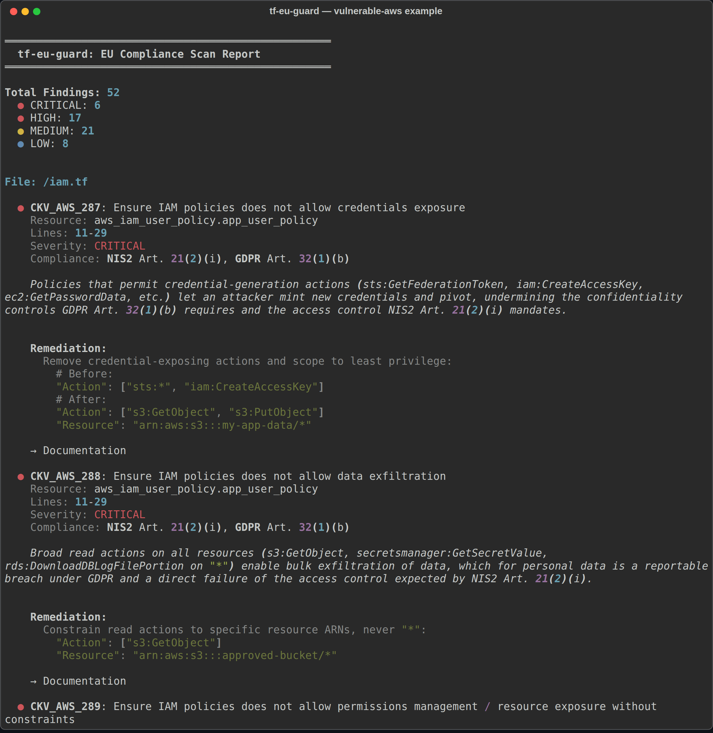 Dev report terminal output