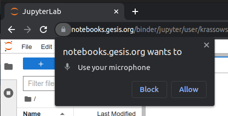 Microphone access dialog in Chrome