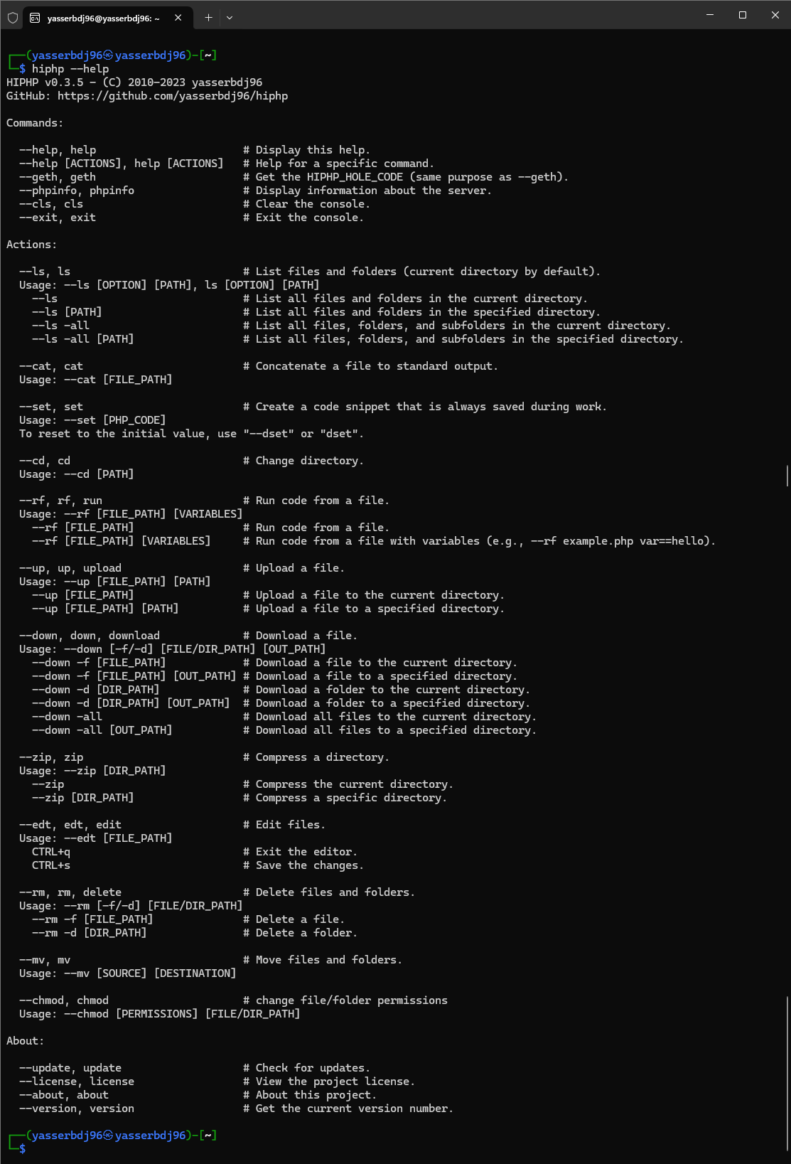 hiphp-cli help