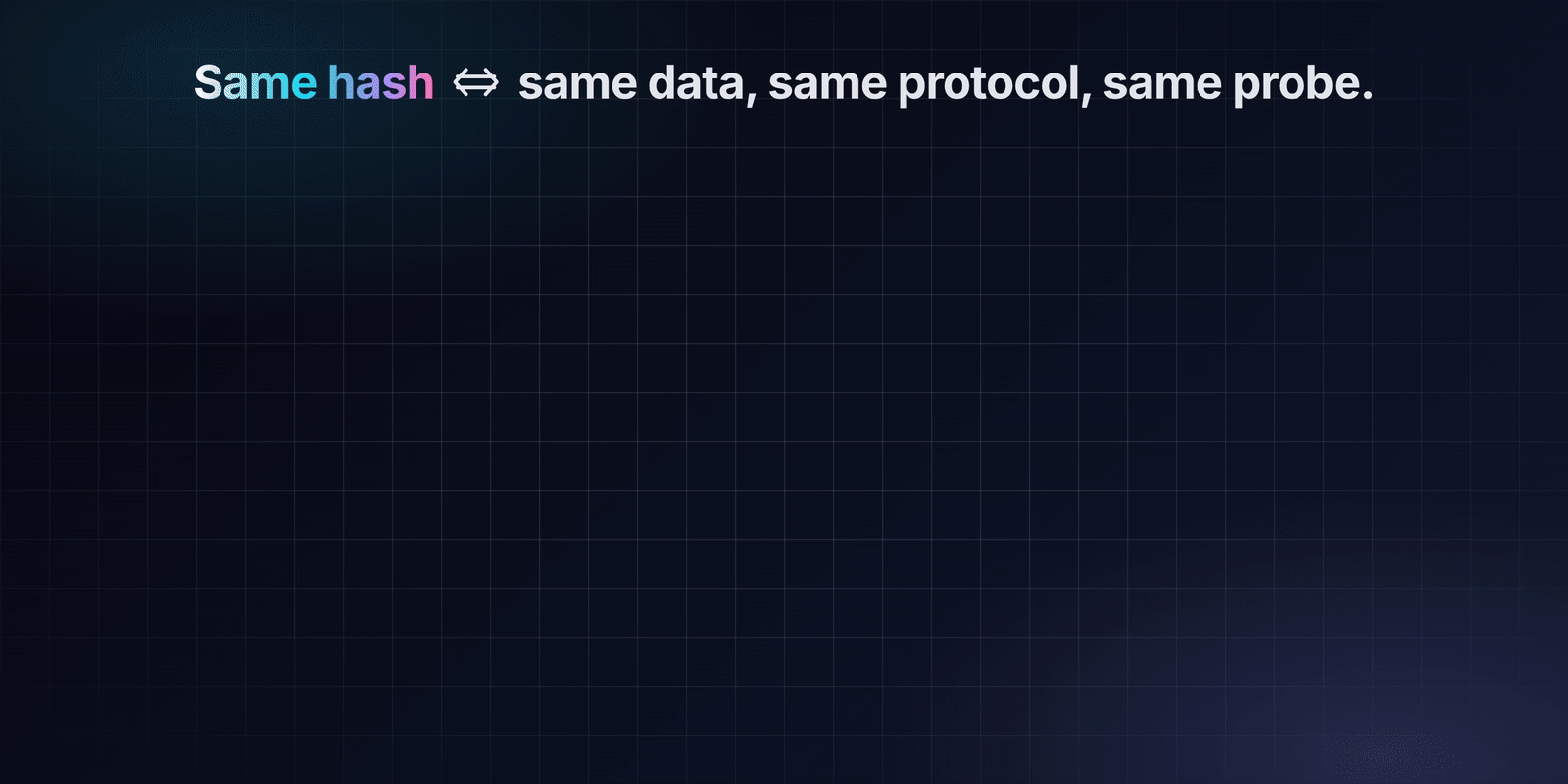 Matching hashes make results comparable; a changed protocol gets its own hash