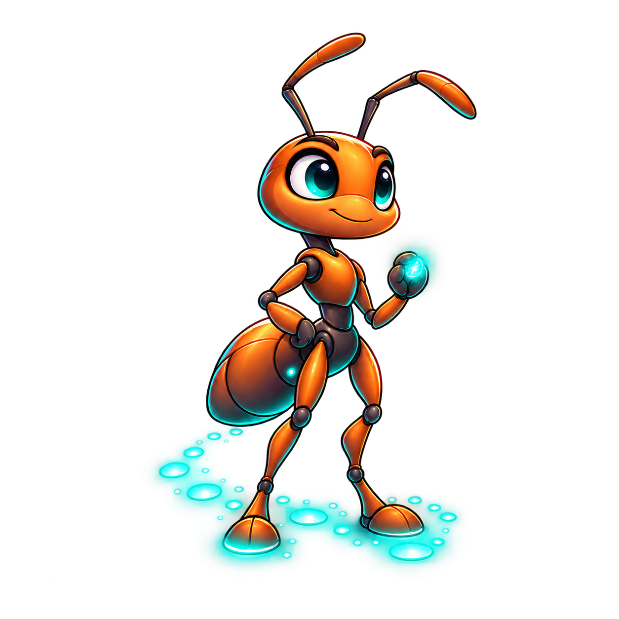 The Trail Ant — trailant's mascot, mid-stride, leaving a glowing trail behind