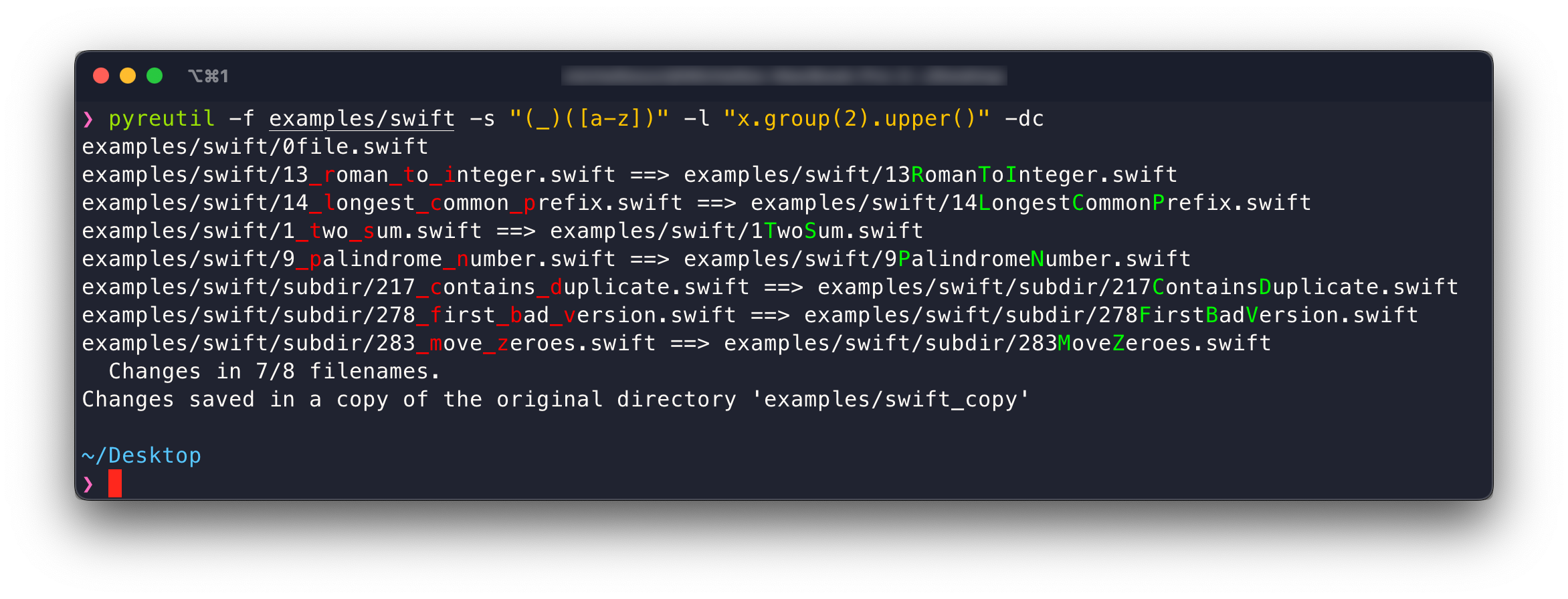Search and replace filename with -c and -d example