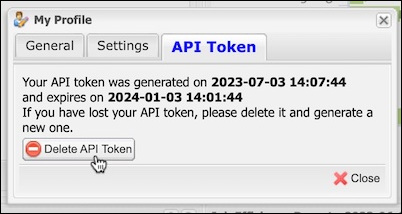 Screenshot of "Delete API Token" button
