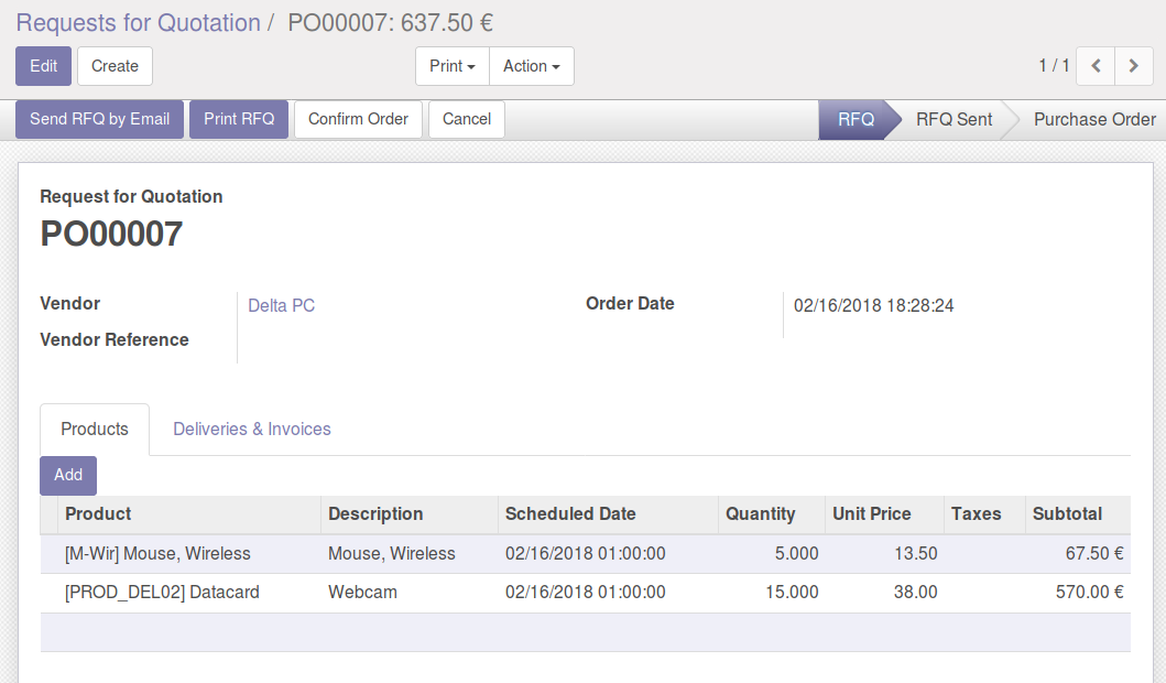 Purchase order create