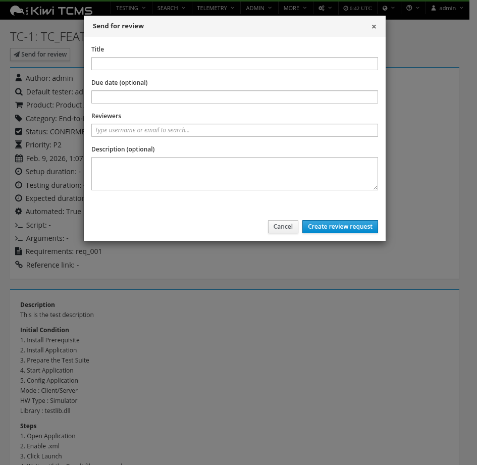 Send for review modal