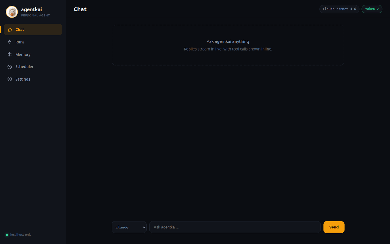 agentkai dashboard — chat with the agent