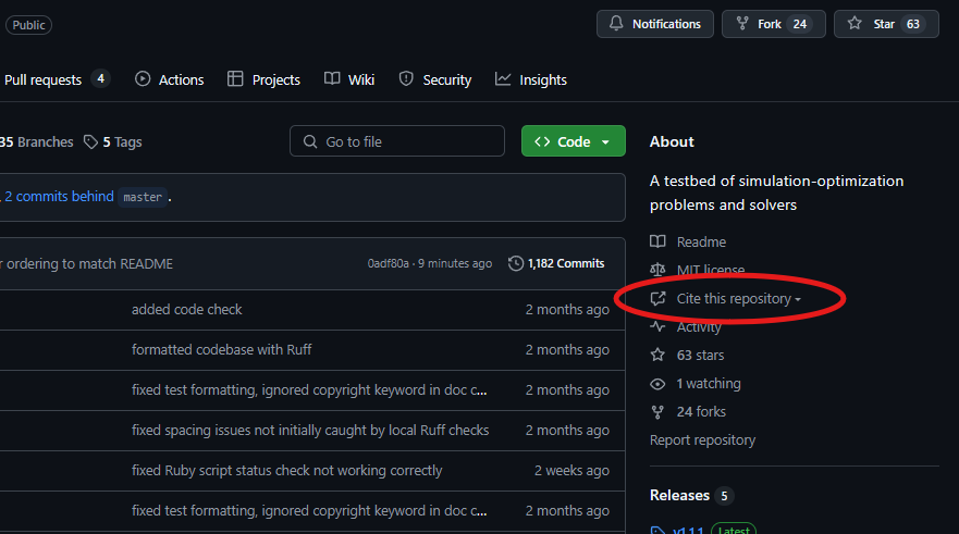 GitHub's built-in citation generator
