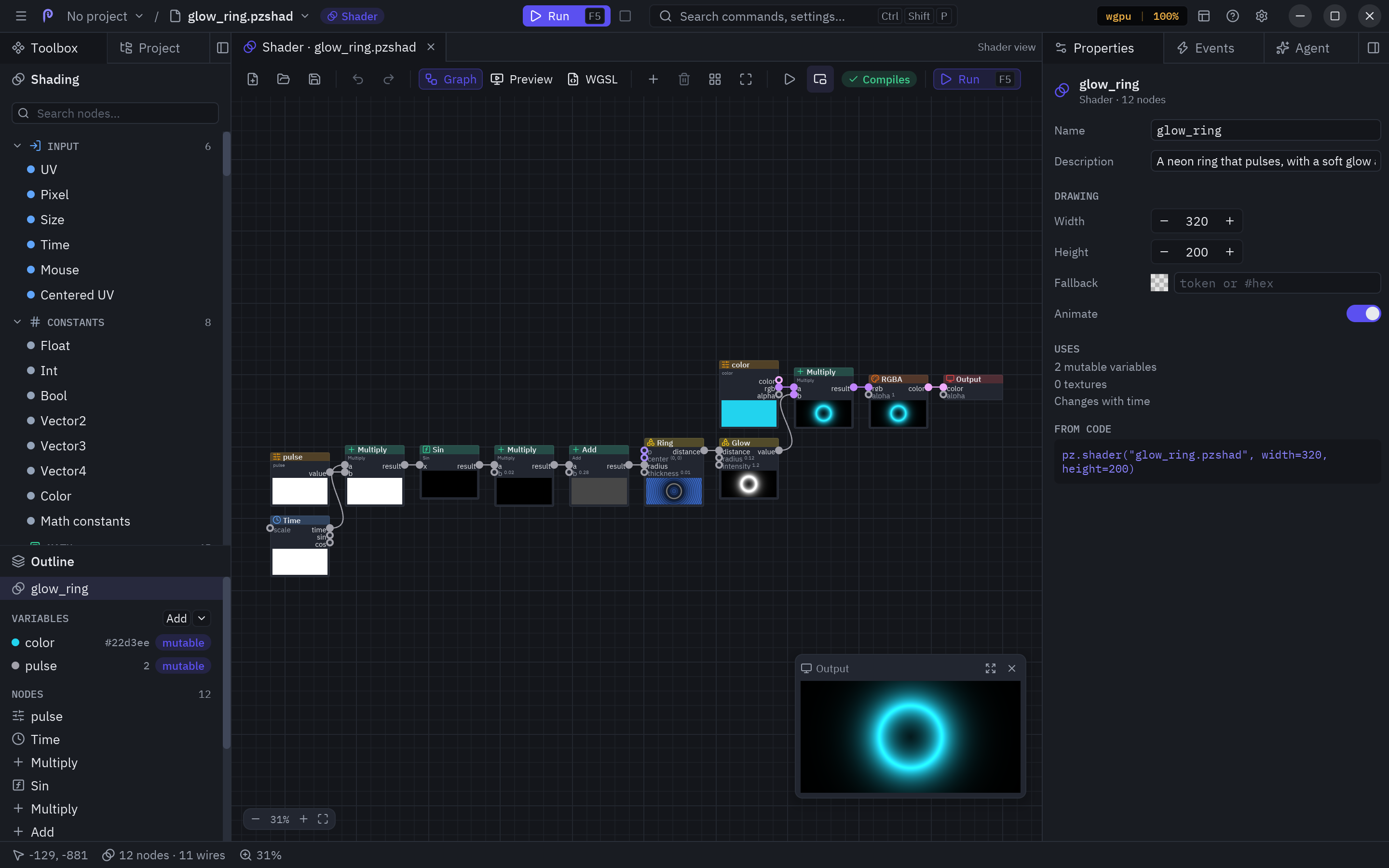 The Shader view with a node graph