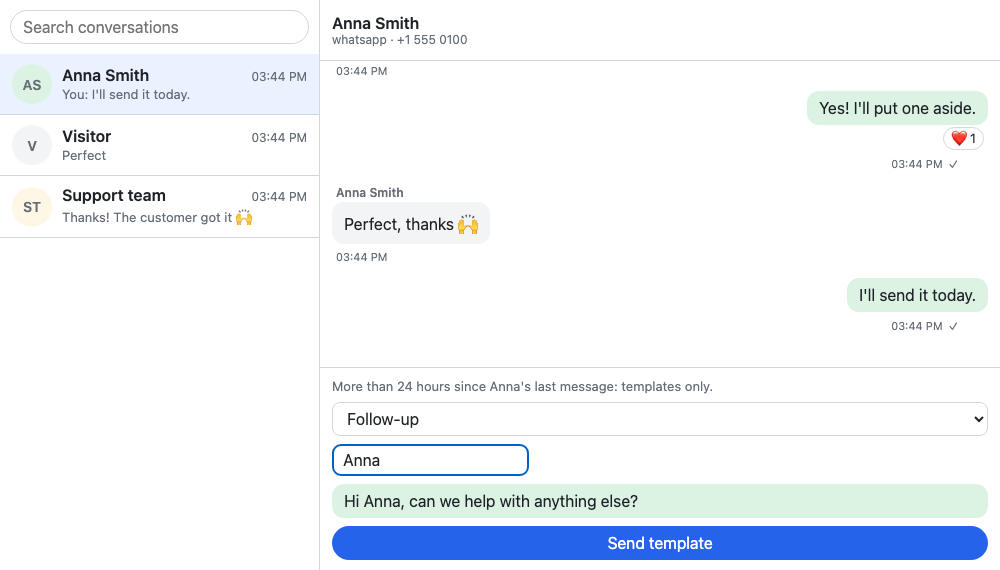 Only templates can be sent to Anna