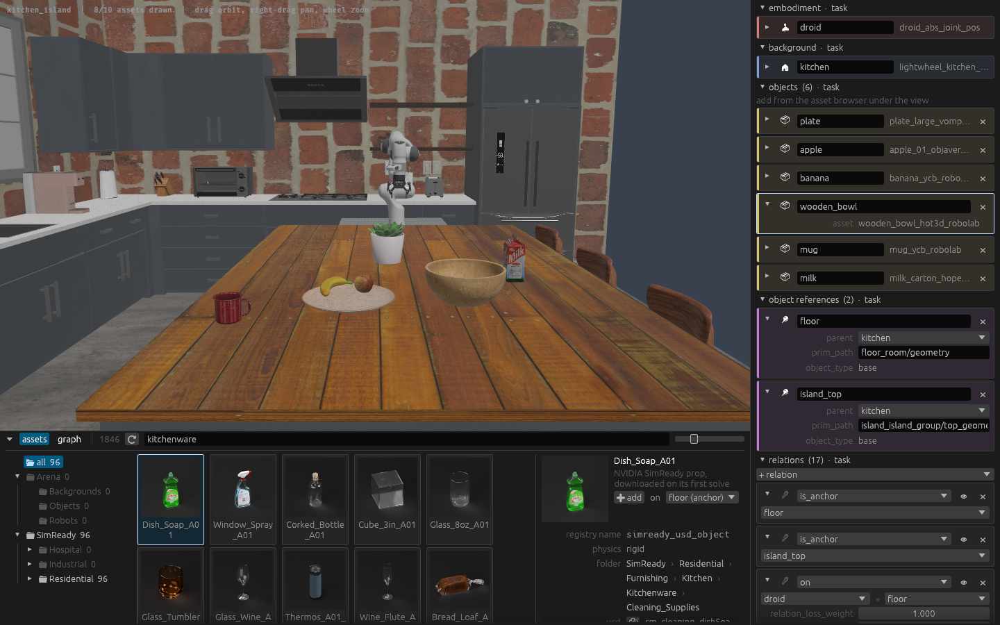 The visual editor with the asset browser searched