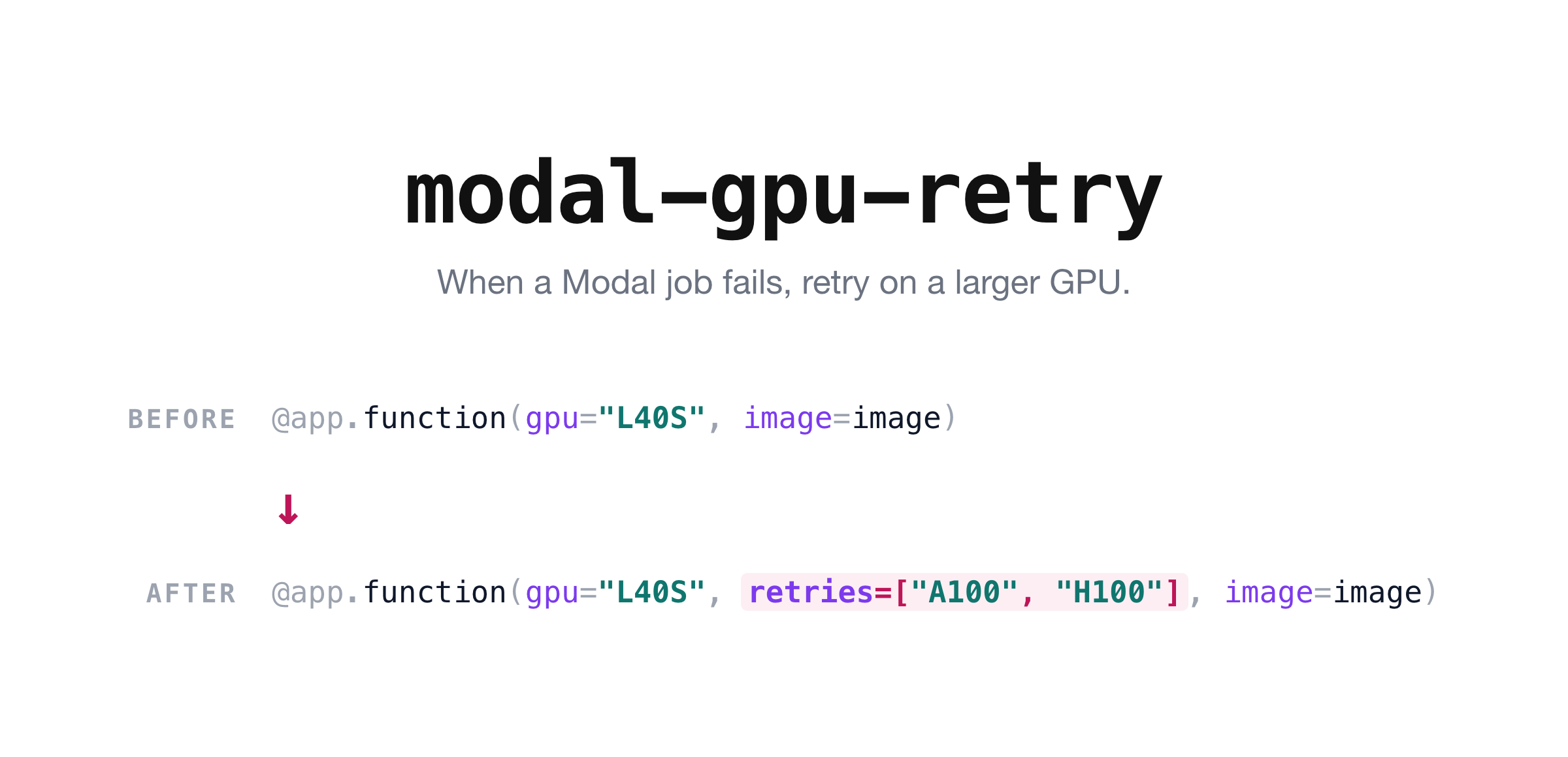 modal-gpu-retry: change modal.App to modal_gpu_retry.App and add retries=[...]