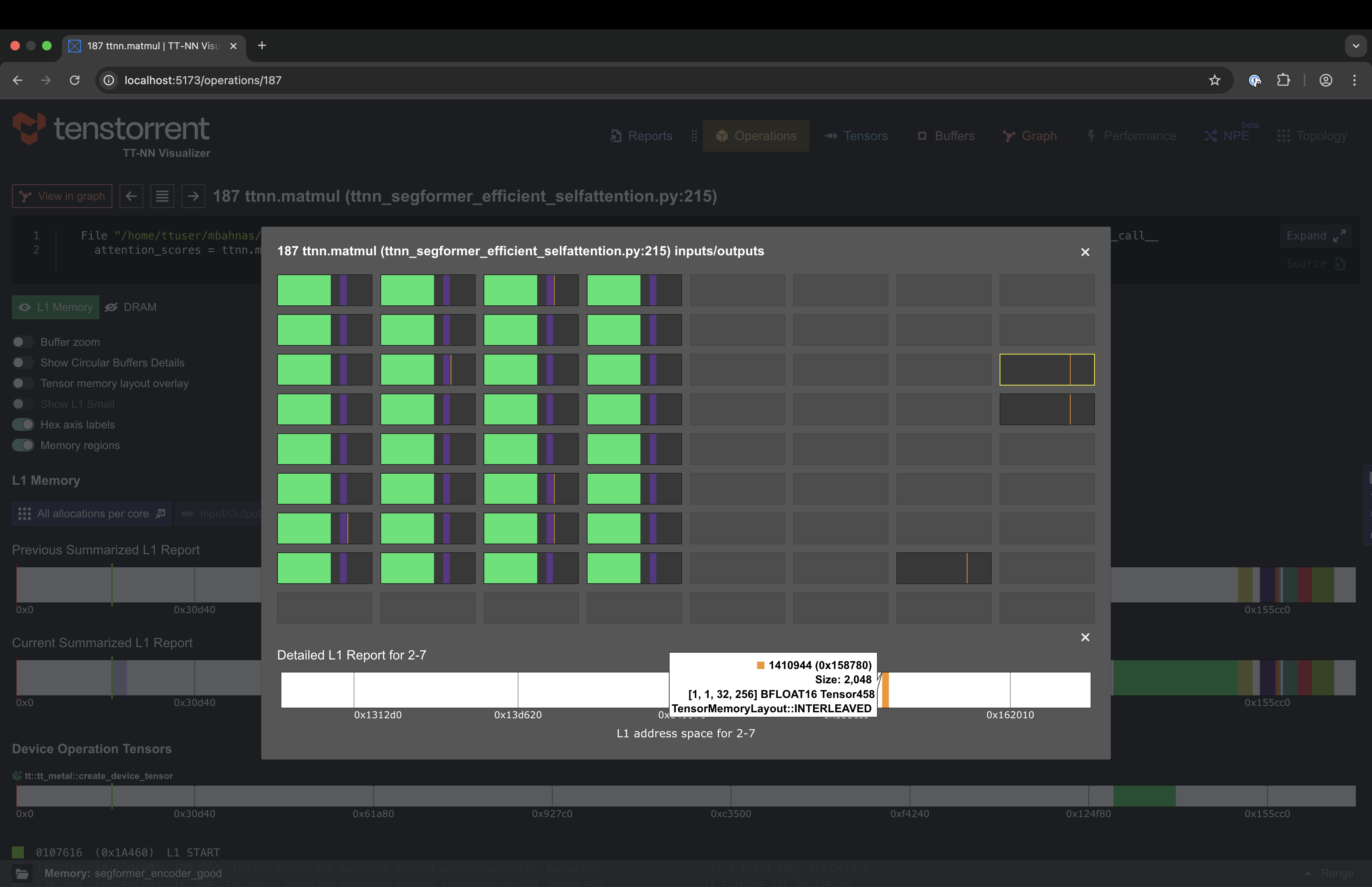 Per core allocation details for individual tensor
