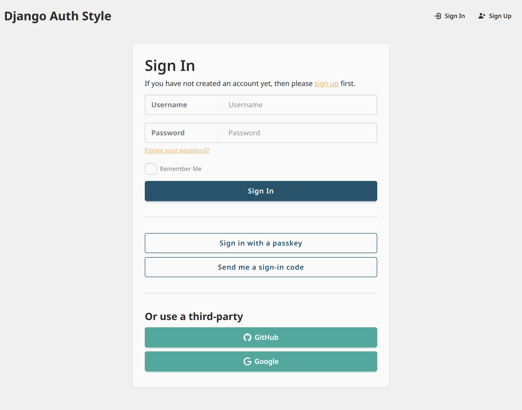 Sign In page screenshot