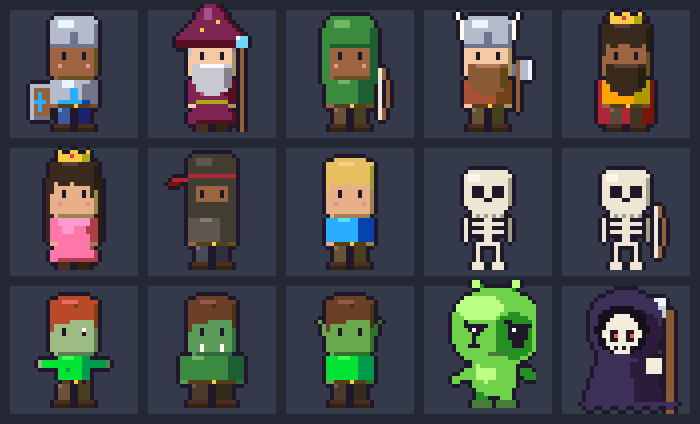 Animated heroes: knight, wizard, ranger, viking, king, princess, ninja...