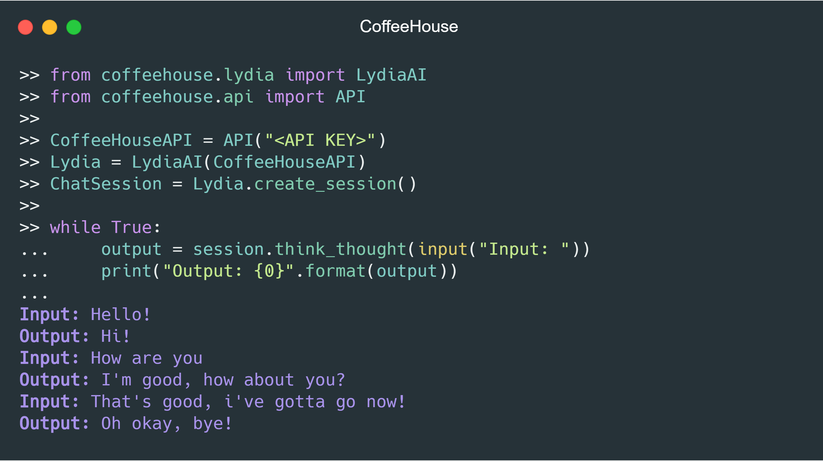 CoffeeHouse Python Example
