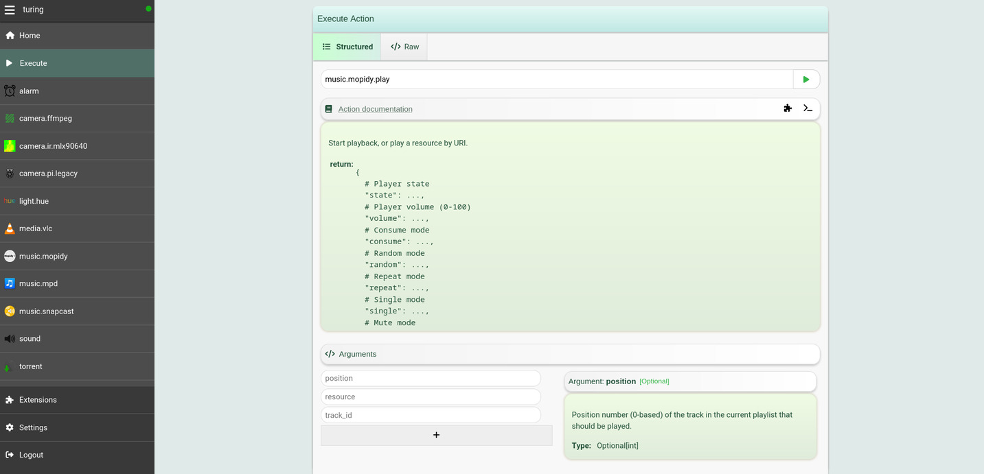 Screenshot of the Execute tab showing the automatically generated documentation for a given action and its parameters