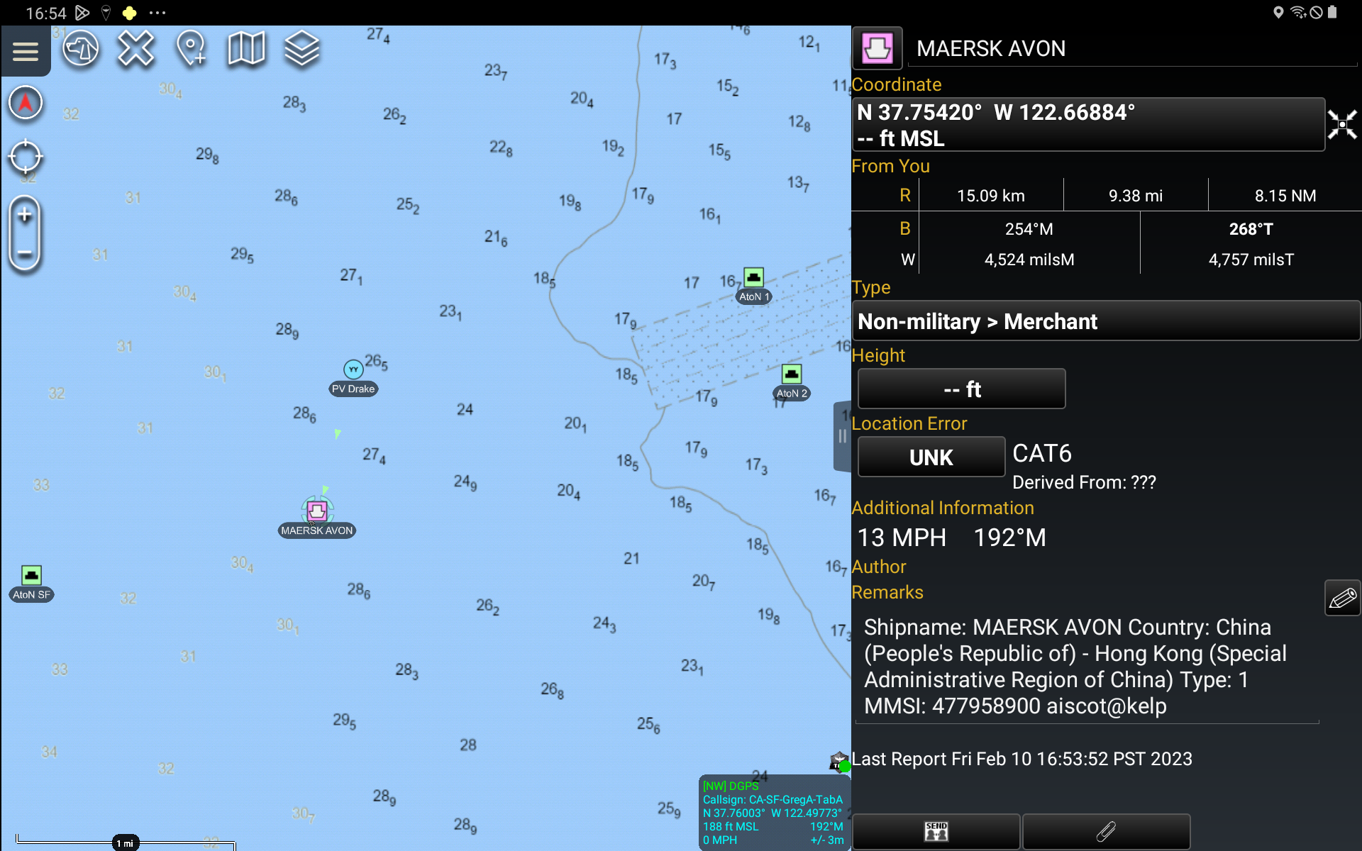 Screenshot of ships in ATAK.