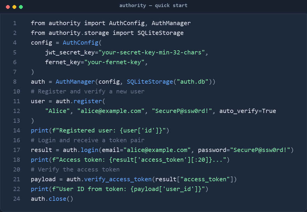 Authority terminal-style screenshot