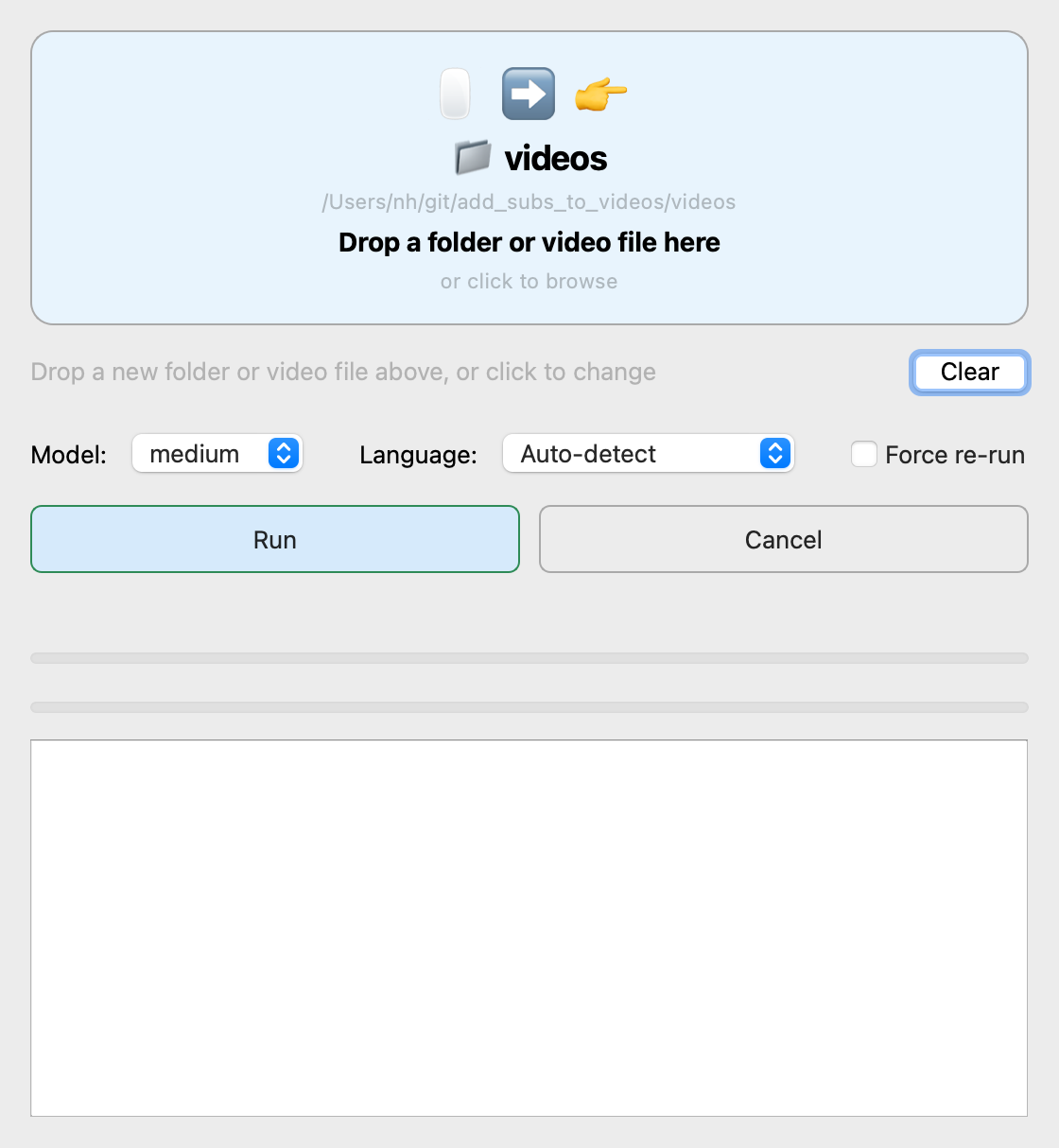 GUI – folder selected, ready to run